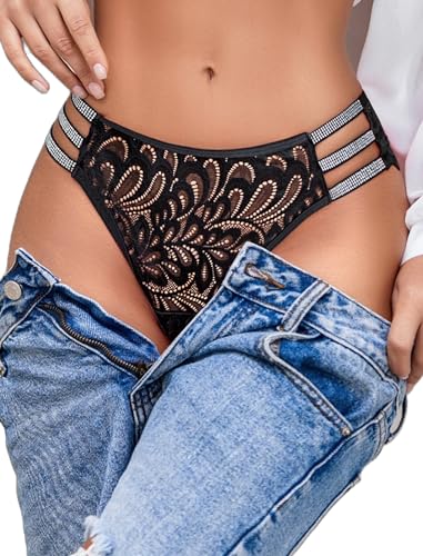 Avidlove Sexy Panties for Women Lace Glitter Panty Cheeky Bikini Underwear Pink M