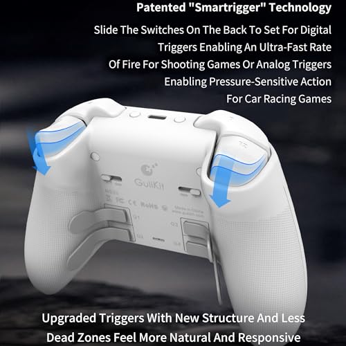GuliKit KK3 MAX Controller,Kingkong 3 Maglev Vibration Motor,Hall Effect Bluetoot/Wired/Wireless Controller with 1000Hz Polling Rate and Level 2200 High Precision Joystick for Windows,Switch, Android, iOS (White)