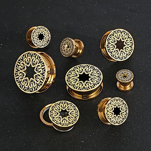 Earblity 2PCS 8mm/0g Gold Rustic Ear Gauges for Stretched Earlobes Basic Ear Plugs Tunnels Hypoallergenic 316 Stainless Steel Ear Body Piercing Jewelry for Women Men
