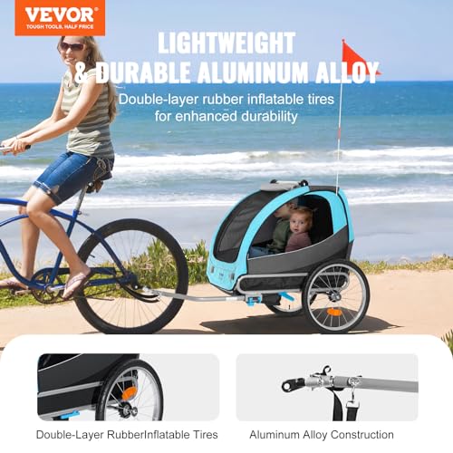 VEVOR Bike Trailer for Toddlers, Kids, 60 lbs Load, Tow Behind Foldable Child Bicycle Trailer with Universal Bicycle Coupler, Canopy Carrier with Strong Carbon Steel Frame for Children, Blue and Gray