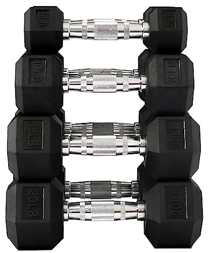 Fitvids Rubber Encased Hex Dumbbell, 45LB Single