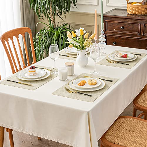 Romanstile Vinyl Placemats Set of 8-12 X 18 Inch - Heat Resistant Non-Slip Embossed Floral Place Mats 100% Waterproof Oilproof Wipeable Faux Leather Table Mats for Kitchen/Dining/Party, Green