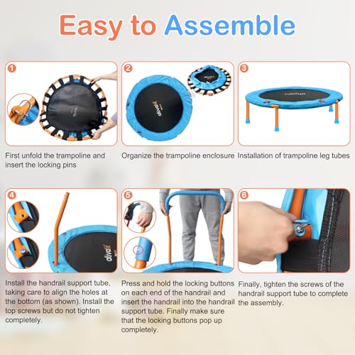 Ativafit 36inch Mini Toddler Trampoline for Kids Ages 1-6 Indoor Outdoor Folding Small Rebounder Trampoline with Foam Handle Safety Padded Cover Fun for Kids