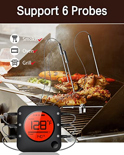 BFOUR Meat Thermometer Wireless Bluetooth, LCD Digital Meat Thermometer with Dual Probe, Wireless Remote BBQ Thermometer for Smoker Kitchen Cooking Grill Thermometer Timer for Grilling BBQ Oven