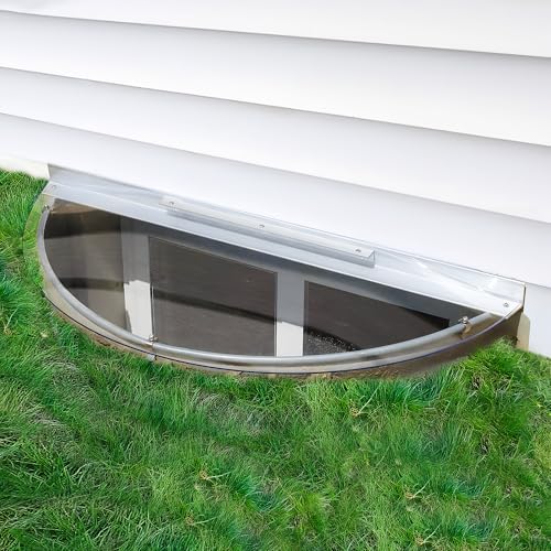 Polycarbonate & Aluminum Window Well Cover – Heavy-Duty Sloped Basement Window Guard, UV-Resistant Plastic Covering, Durable Outdoor Protection, Rust-Free Frame (43" W x 17" L)