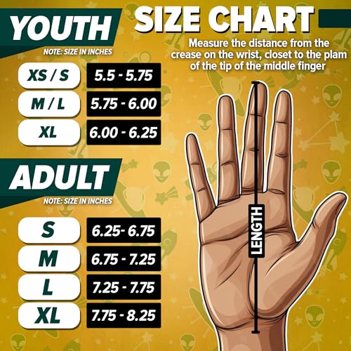 PLAYEUR Alien Grip Infinite Pro Edition Football Gloves –Endless Game – GripPro Tech for Adult, Kids & Youth Football Gloves, No Peel, Ever Tacky (Green Alien, Youth XS/S)