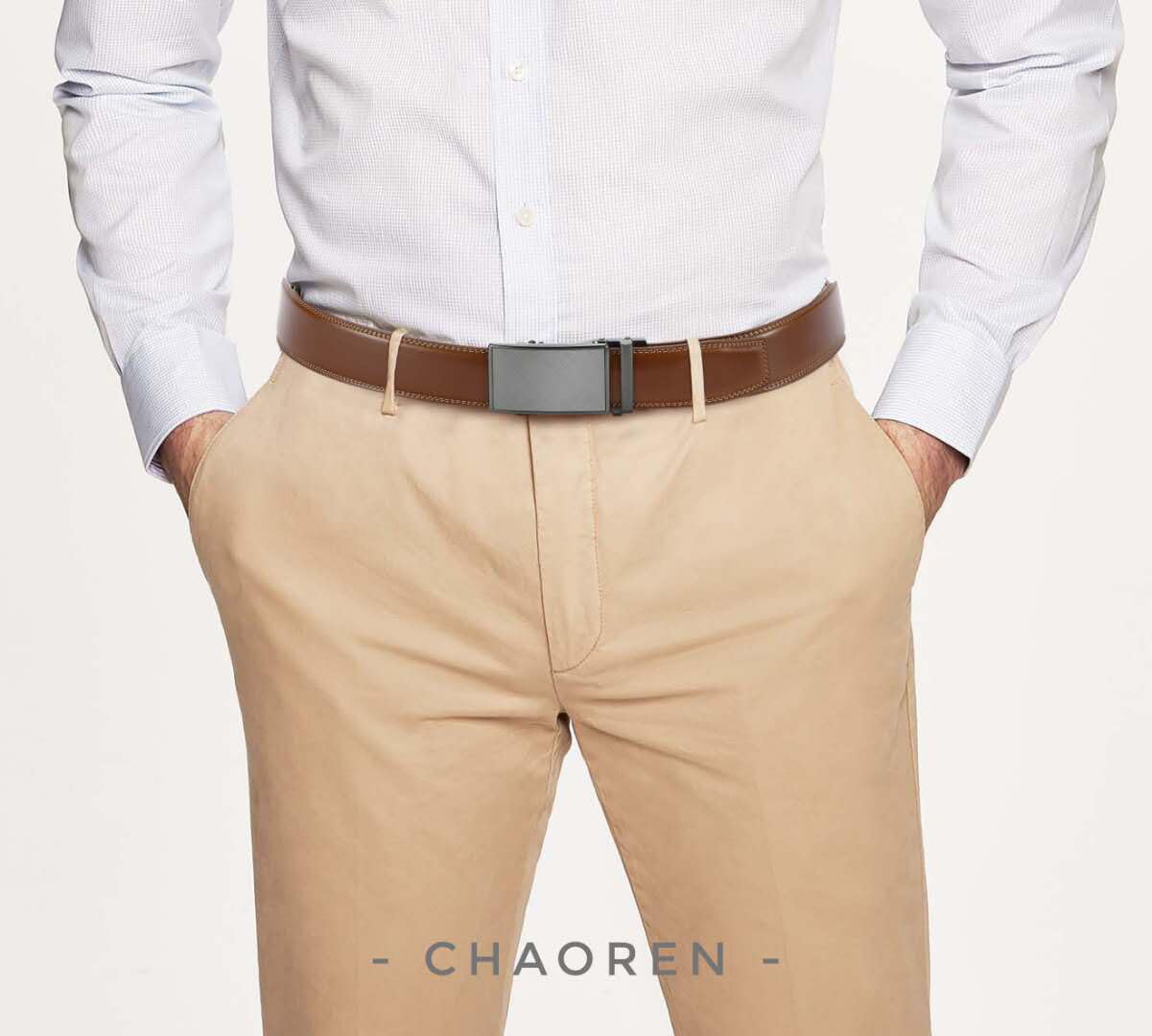 CHAOREN Mens Belt - Mens Ratchet Belt Leather 1 3/8" for Dress Pant - Micro Adjustable Belt Fit Everywhere