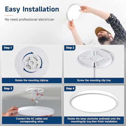 WKONCLDY 7.5Inch LED Ceiling Lights, 5 Colors Selectable (3000K/3500K/4500K/5000K/6000K) Flush Mount Ceiling Lights, Ultra Thin LED Ceiling Lights Fixtures 0.87Inch for Dinning Room
