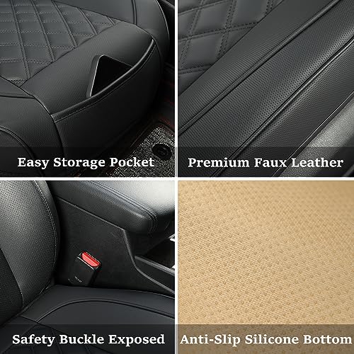 Vankerful 1 Pack Leather Front Car Seat Covers,Bottom Seat Covers for Cars,Driver Car Seat Cover,Luxury Seat Protectors,Waterproof,Anti-Slip,Full Wrap,for Most Vehicles,Sedan,Truck,SUV(Black)