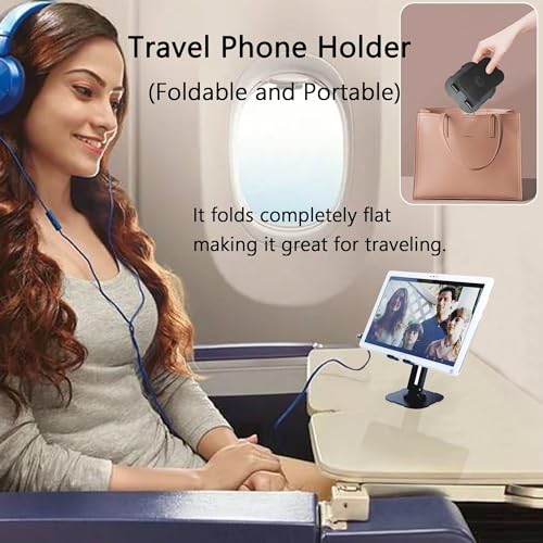 Seaciyan Phone Stand, Foldable and Rotatable Adjustable Cell Phone Holder for Desk, Compatible with iPhone 15 14 13 12 11, iPad Mini Tablet, Nintendo Switch, All Phones (Black)