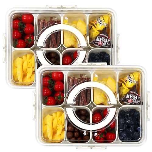 Divided Serving Tray with Lid and Handle - 8 Compartment Snackle Box Charcuterie Container, Food Container,Snack Tackle Box,Clear Snack Organizer Travel,For Party,Road Trips,Picnic,sport games 1pack