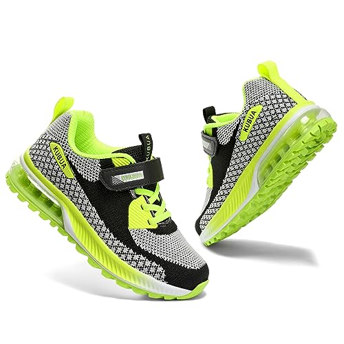 KUBUA Kids Sneakers for Boys Girls Running Shoes Toddler Tennis Shoes Black Green 5 Big Kid