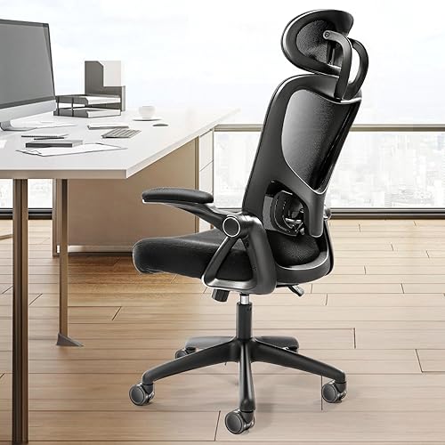 VEVOR Ergonomic Office Chair with Adjustable Lumbar Support, Desk Chair with Adjustable Headrest, PU Armrests Computer Chair for All Day Comfortable Sitting