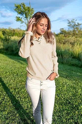 Arach&Cloz Womens Sweaters 2023 Trendy Ruffle Crew Neck long Sleeve Button Down Casual Knit Pullover Sweater Tops(Grey Purple,M)