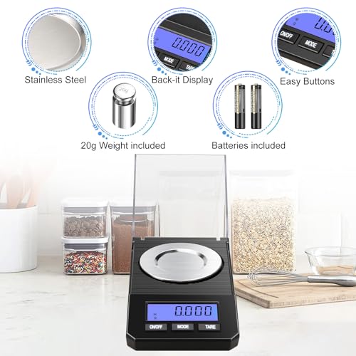 Milligram Scale, 50g/0.001g High Precision Mg Scale, Jewelry Scale with Tare, 6 Unit Powder Scale, Digital Miligram Scale for Powder Medicine, Gem, Micro Gram Scale, Reloading Scale Gold