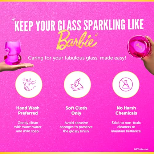 Dragon Glassware x Barbie Wine Glasses - 16 oz Magenta & Pink Wine Glasses Set of 2 - Stemless with Finger Indentations - Aerates Naturally - Barbie Gifts for Women
