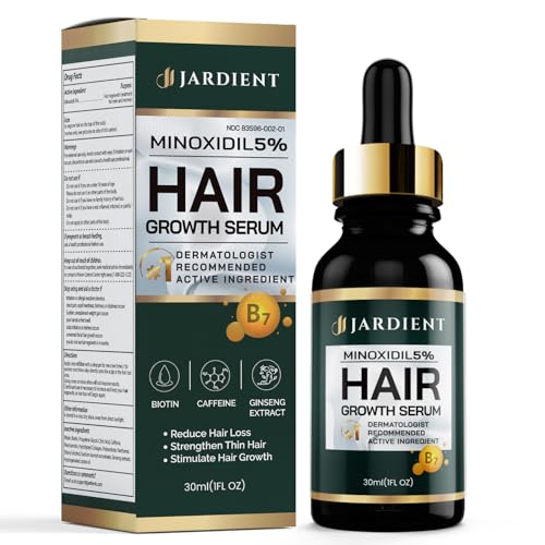 Jardient Minoxidil 5% Serum for Men and Women: Hair Growth Oil with Monoxide, Biotin, Beard Growth Kit - Minoxidil Serum - 1 Fl Oz - Prevent Hair Loss, Regrowth Treatment