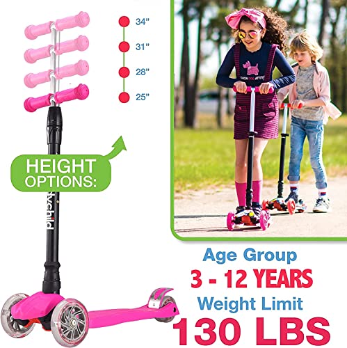 Kids Kick Scooter, 3 Wheeled Scooter for Kids, Child/Toddlers Toy, Adjustable Height, Anti-Slip Deck, Flashing Wheel Lights, for Boys/Girls 3-12 Year Old (Black)