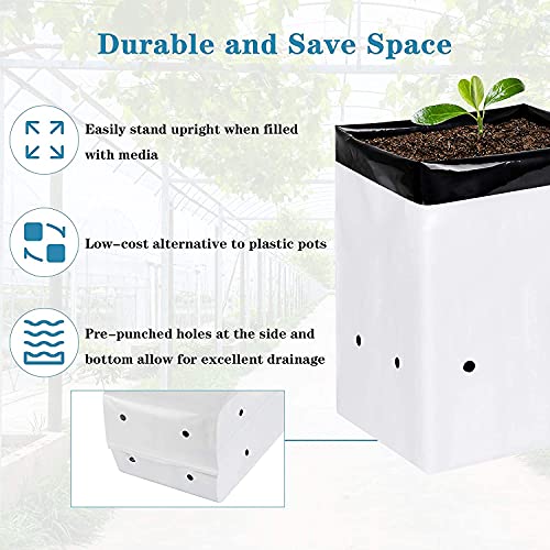 iPower GLGROWBAGFILM1X50 50-Pack 1 Gallon Black and White Grow Bags Panda Film Containers for Plants, Seedling and Rooting, Square Shape