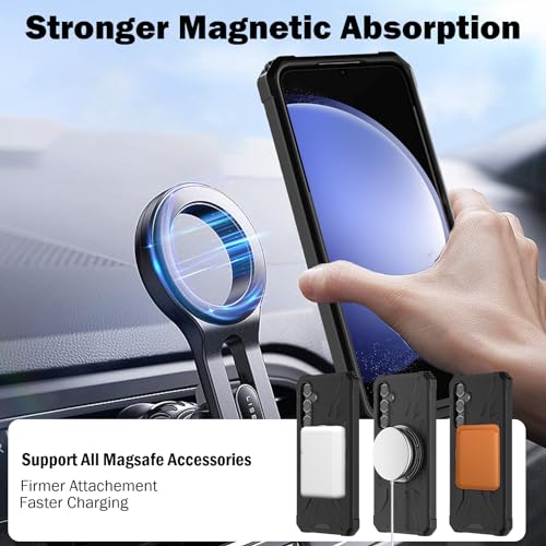 KSWOUS Magnetic for Samsung Galaxy S23 FE 5G Case with Stand [Compatible with MagSafe] + Screen Protector[2 Pack], Shockproof Cover Rugged Phone Case, Built in 360° Rotatable Ring Kickstand, Black