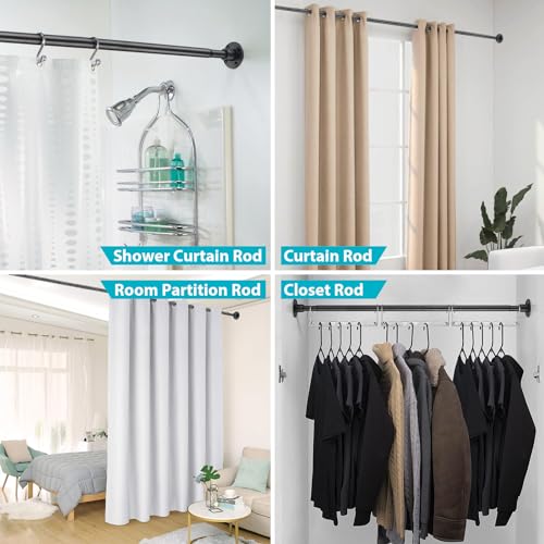 Shower Curtain Rod, Closet Rod15-25 Inch，Adjustable Heavy Duty Closet Rod Wall Mounted Permanent Industrial Shower Curtain Rod Rust Proof Stainless Steel Black
