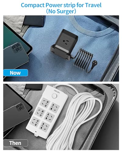 Power Strip with USB, FDTEK Flat Plug Extension Cord with 4 AC and 3 USB, 5 FT Power Cord Desktop Charging Station, Overload Protection, Compact Portable for Travel Home Office Cruise Ship - Black