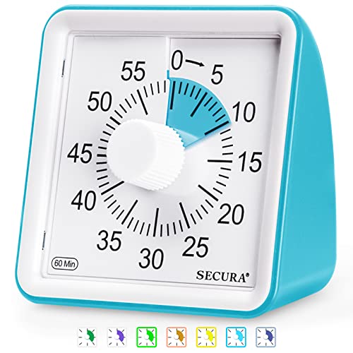 Secura 60-Minute Visual Timer, Classroom Timer, Countdown Timer for Kids and Adults, Time Management Tool for Teaching (Purple & White)