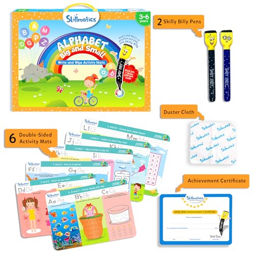 Skillmatics Educational Game - Alphabet Big and Small, Reusable Activity Mats with 2 Dry Erase Markers, Gifts for Ages 3 to 6