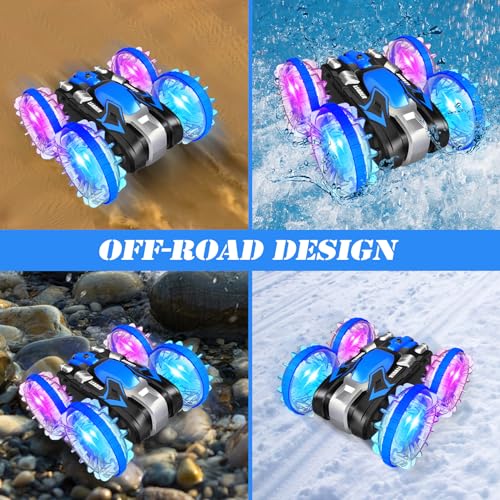 Toys for 5-12 Year Old Boys Amphibious RC Car for Kids 2.4 GHz Remote Control Boat Waterproof RC Monster Truck Stunt Car 4WD Remote Control Vehicle Boys Girls Gifts All Terrain Water Beach Pool Toy