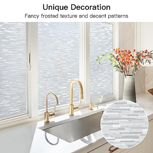 DOWELL Window Privacy Film, Frosted Glass Window Film, Non Adhesive Static Window Clings, Opaque Window Vinyl, UV Blocking Glass Sticker Covering for Home Office, 17.5 x 59 inches