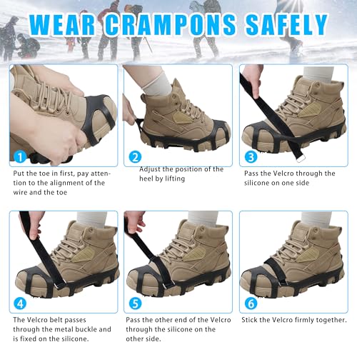 Walk Traction Ice Cleats, Anti-Skid Ice Snow Grips 9 Stainless Steel Studs Winter Crampons with Straps Over Shoe Boots for Hiking Climbing,Ice Fishing and Walking Small