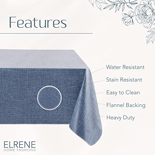 Elrene Home Fashions Monterey Linen Inspired Water- and Stain-Resistant Vinyl Tablecloth with Flannel Backing, 52 inches X 52 inches, Square, Blue