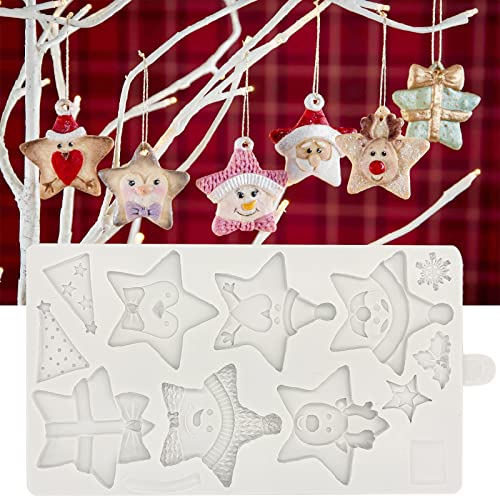 Christmas Star Fondant Molds, Elk Snowflake Cake Decorating Silicone Molds, Gift Box Polymer Clay Moulds for DIY Baking Candy, Chocolate, Bread, Mousse, Cookies, Epoxy Resin, Soap, Candles