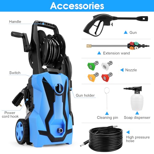Power Washer Homdox HD 4000 Pressure Washer 1700W Electric Power Washer High Pressure Cleaner Machine with 4 Nozzles Foam Cannon,Best for Cleaning Homes, Cars, Driveways