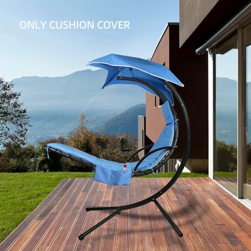 Outdoor Hanging Lounge Chair Replacement Cushion Cover and Umbrella Fabric, Made for Patio Curved Chaise Hammock Floating Swing Chair Pads, Waterproof Soft Fabric (Cushion Not Included), Blue