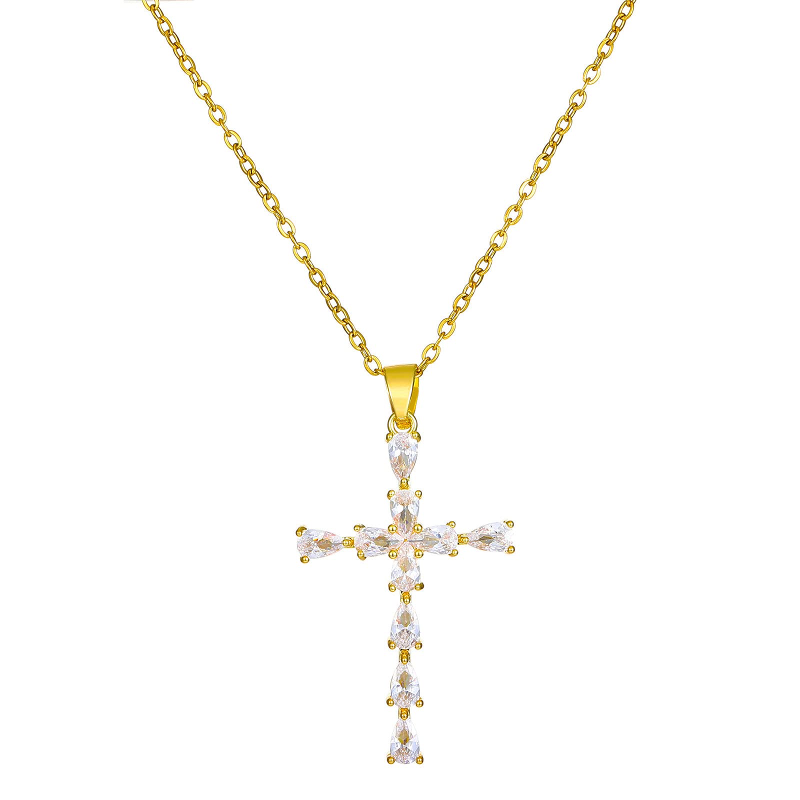 JZANHGAS Amazon Deals of The Day Cross Necklace for Women 14K Gold Plated Cross Pendant Necklace Simple Diamond Gold Necklaces Faith Cross Jewelry Necklace Deals of The Day Clearance Prime