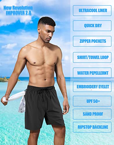 LUCOWEE Mens Swimming Trunks with Compression Liner Breathable Tech Lined Swim Shorts Zipper Pocket Shirt Loop Quick Dry UPF 50+ Stretchy 7 inch Inseam Bathing Suit Swimsuits Coconut Island Medium