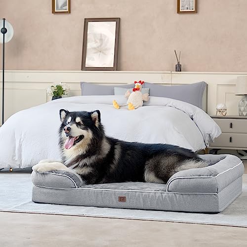 EHEYCIGA Orthopedic Dog Beds for Extra Large Dogs, Waterproof Memory Foam XL Dog Bed with Sides, Non-Slip and Egg-Crate Foam Big Dog Couch Bed with Washable Removable Cover, Grey