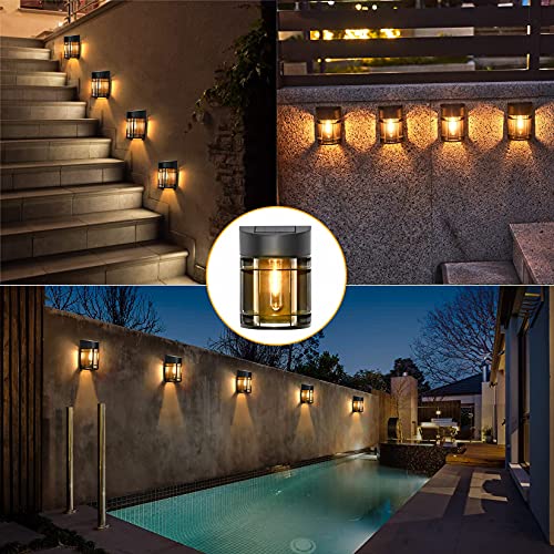 Mancra Solar Fence Lights Outdoor, 6 Pack Solar Deck Lights LED Filament Bulb Solar Wall Lights Waterproof Patio Decor for Porch Backyard Yard Garden, 3000K