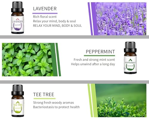 Essential Oil Diffuser with Essential Oils Set, 120ml 7 LED Colors Auto Shut-Off Humidifiers, Essential Oils-Lavender Tea Tree Peppermint, Mist Aromatherapy for Home Office Yoga Spa, Black Wood Grain