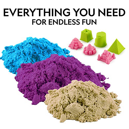 NATIONAL GEOGRAPHIC 6 Lb. Play Sand Combo Pack - 2 Lbs. Each of Blue, Purple and Natural Sand with Castle Molds - A Fun No Mess Sensory Activity, Kids Fake Sand Play Set (Amazon Exclusive)