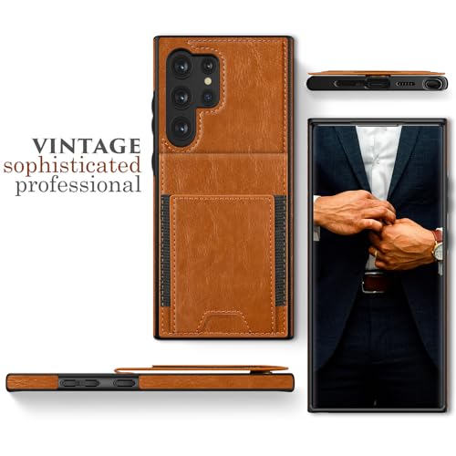 LOHASIC for Samsung Galaxy S23 Ultra Wallet Case, 5 Card Holder Phone Cover to Men Women, Classy PU Leather Credit Slot, Magnetic Clasp Kickstand Protective Folio Portfolio, 6.8 Inch, 5G, 2023 - Brown