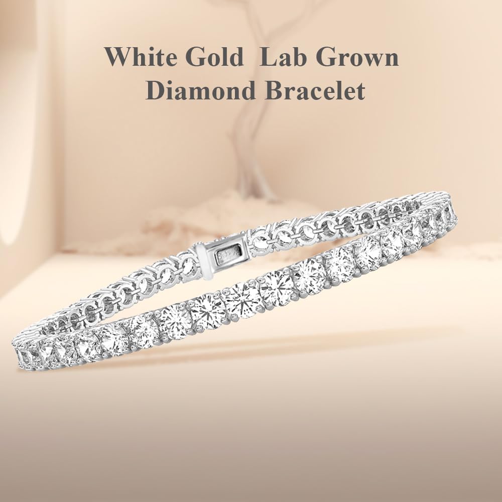 Diamond2Deal 14k White Gold Round Cut Lab Grown Diamond Tennis Bracelet (7 ct, Color-D, Clarity- VS) 7"