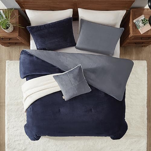 UGG 32531 Remina Twin-Twin XL 4-Piece Comforter Set Luxurious Soft Comforter and Sham with 18 x 18-inch Decorative Throw Pillow and 50 x 60-inch Throw Blanket, Twin/Twin XL, Navy