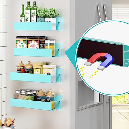 Vetacsion 4 Pack Moveable Fridge Magnetic Spice Racks,Metal Red