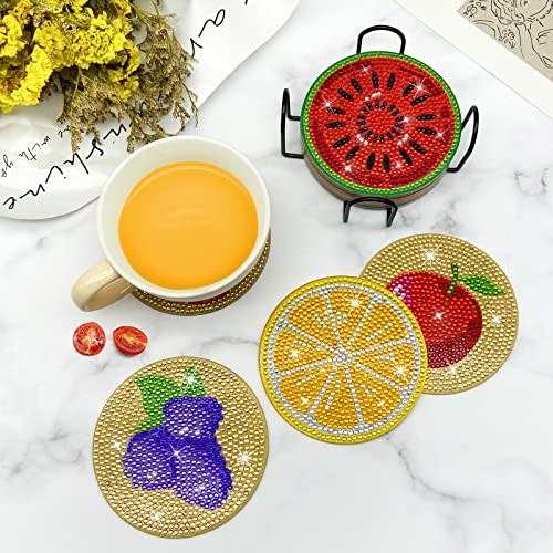 QUITEDEW 10 Pack Fruit Diamond Painting Coasters, DIY Diamond Art Kits for Adults, Diamond Art Coasters for Adult Beginner