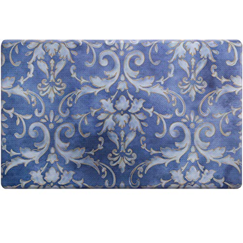 SoHome Cozy Living Anti Fatigue Mat Kitchen Mat Non Slip Stain Resistant Easy Clean 1/2 Inch Thick Kitchen Floor Mats, Damask Blue 18" x 30"