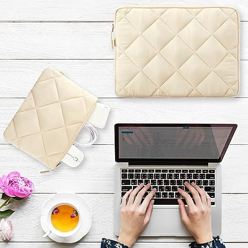 LANDICI Puffy Laptop Sleeve for 13-13.6 inch MacBook Air M3/A3113 2024, M2/A2681 M1/A2337, MacBook Pro M2 M1/A2338 2024-2016, iPad Pro 12.9, Laptop Carrying Case with Accessories Pouch, Apricot