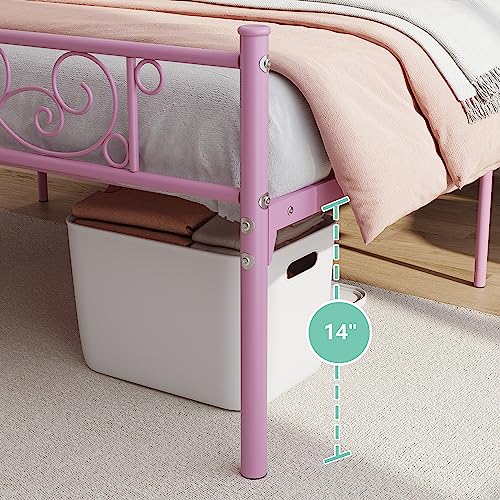 Elephance Full Size Bed Frame with Headboard and Footboard, Metal Platform Bed Frame with 14 Inch Storage Space No Box Spring Needed Easy Assembly for Adult White