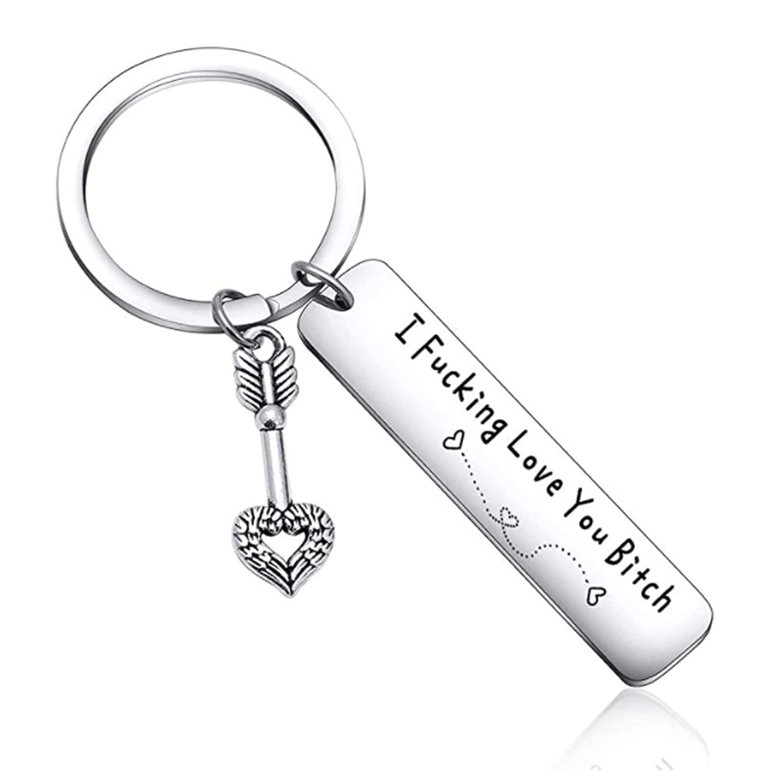 Teniinet Best Friend Keychain for Women,Stainless Steel Key Chain Engrave I Fucking Love You Bitch Birthday Christmas Friendship Gift for Bestie Best Friends Female Bff